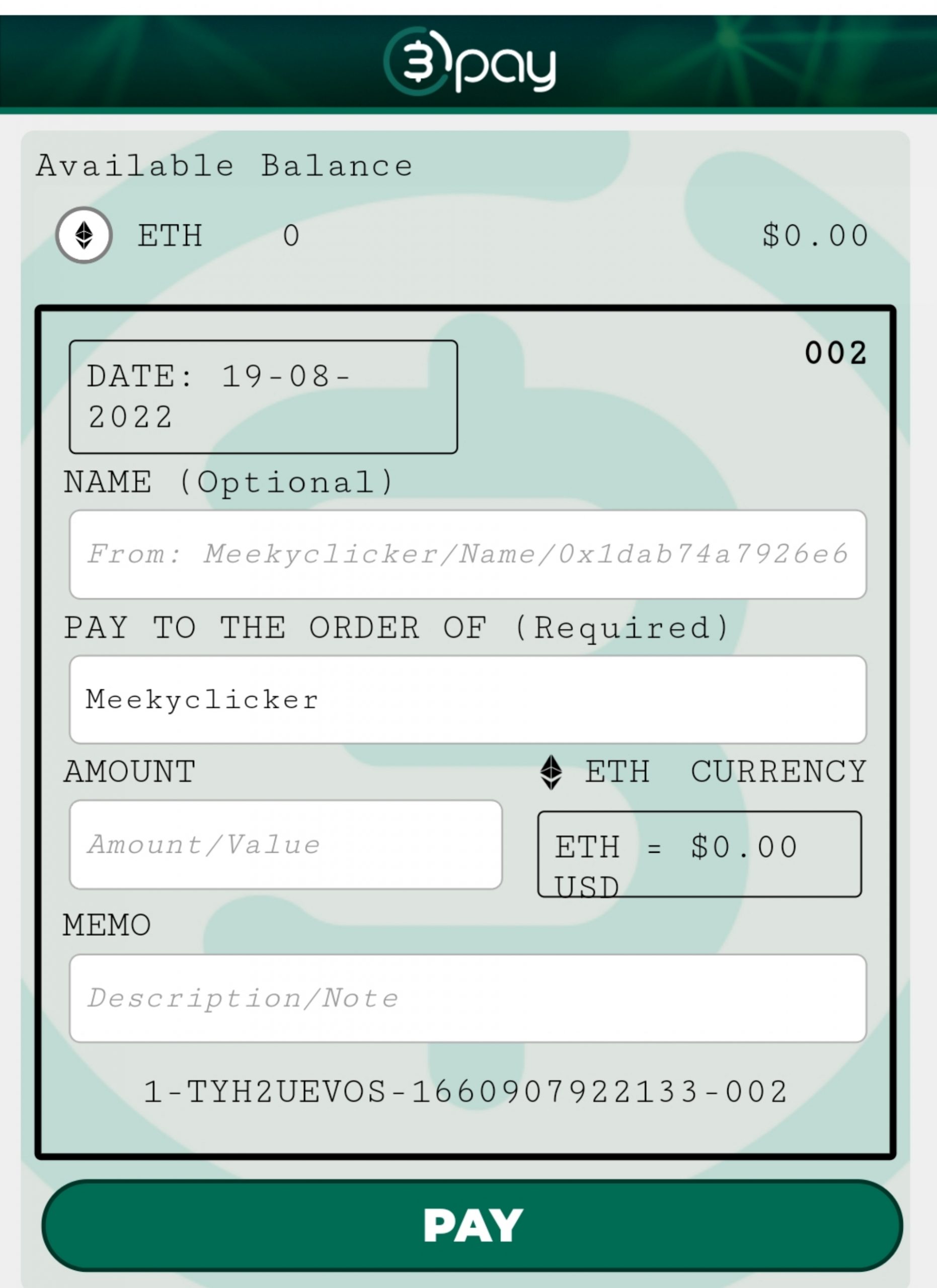 3PAY's wallet interface 